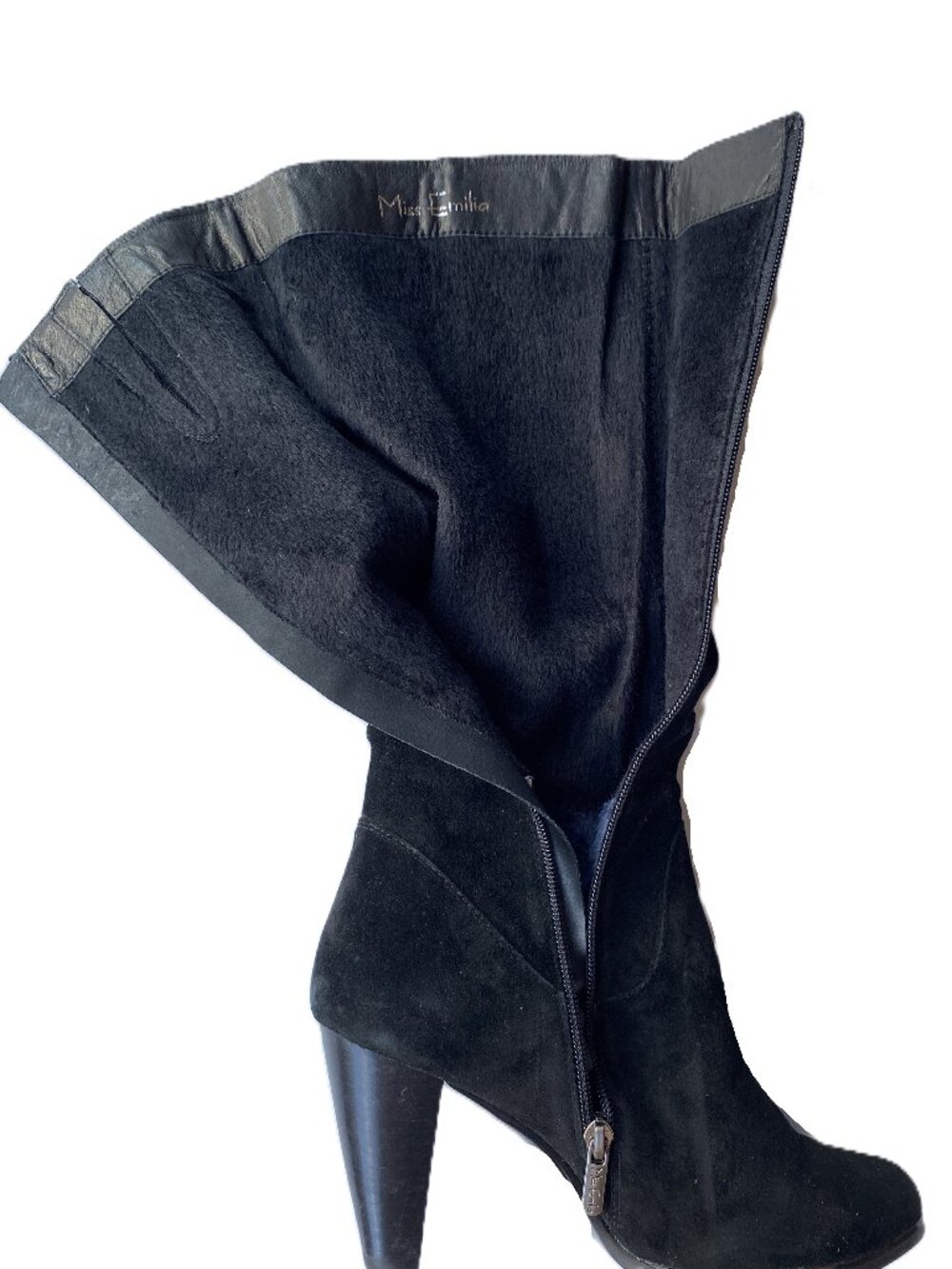 Genuine Suede Leather Fur-Lined Heeled Boots Size 39, US 8
